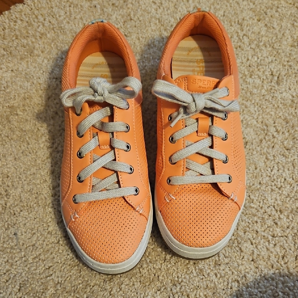 Sperry Coral Sneakers with Light Gray Laces